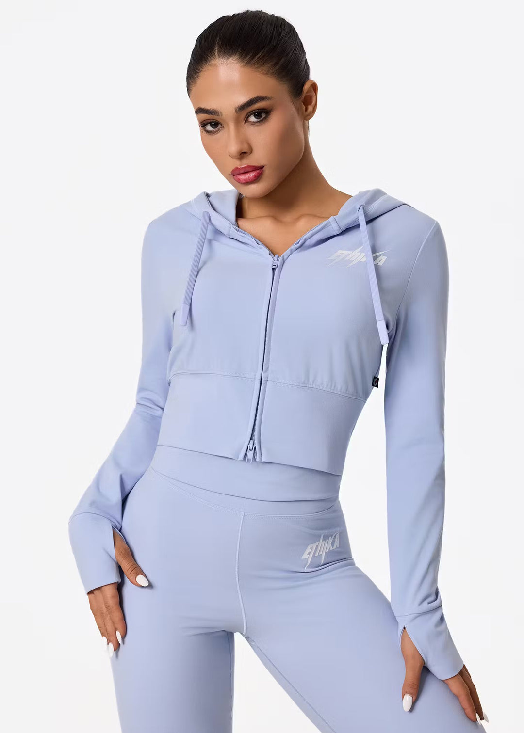 Womens Bolt Royal Fitted Crop Zip Hoodie