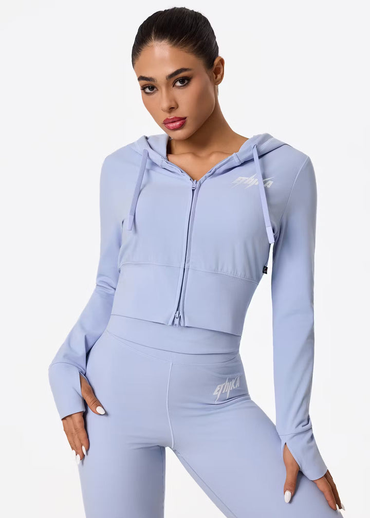 Womens Bolt Royal Fitted Crop Zip Hoodie