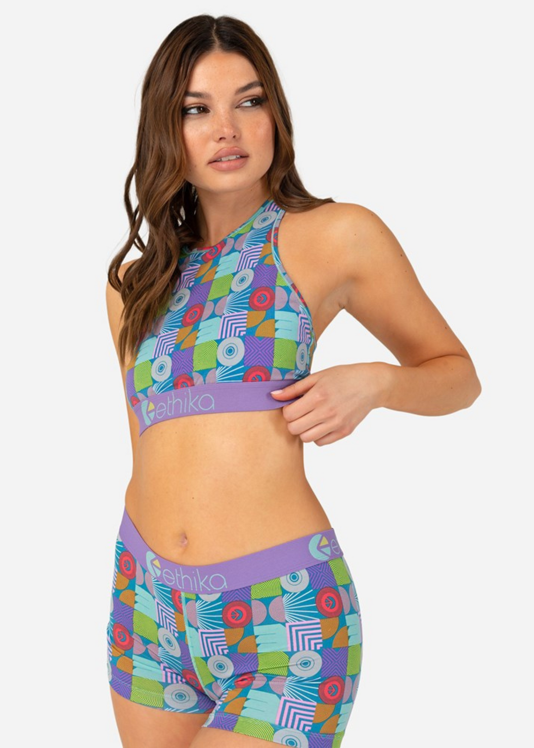 Womens Abstract Gathering High Neck Bra