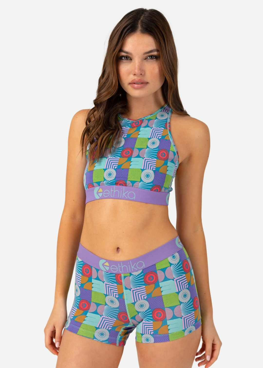 Womens Abstract Gathering High Neck Bra