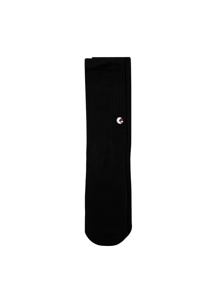Boys Black Crew Sock - White/Red Logo