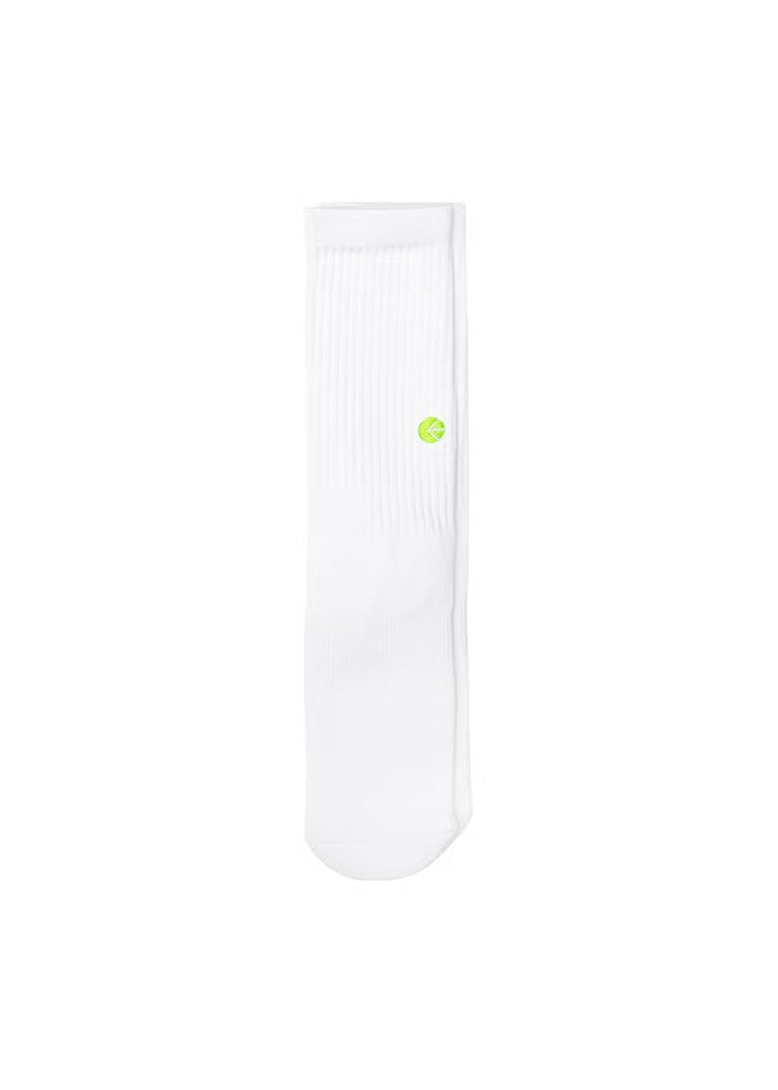 Boys White Crew Sock - Flo Green Logo