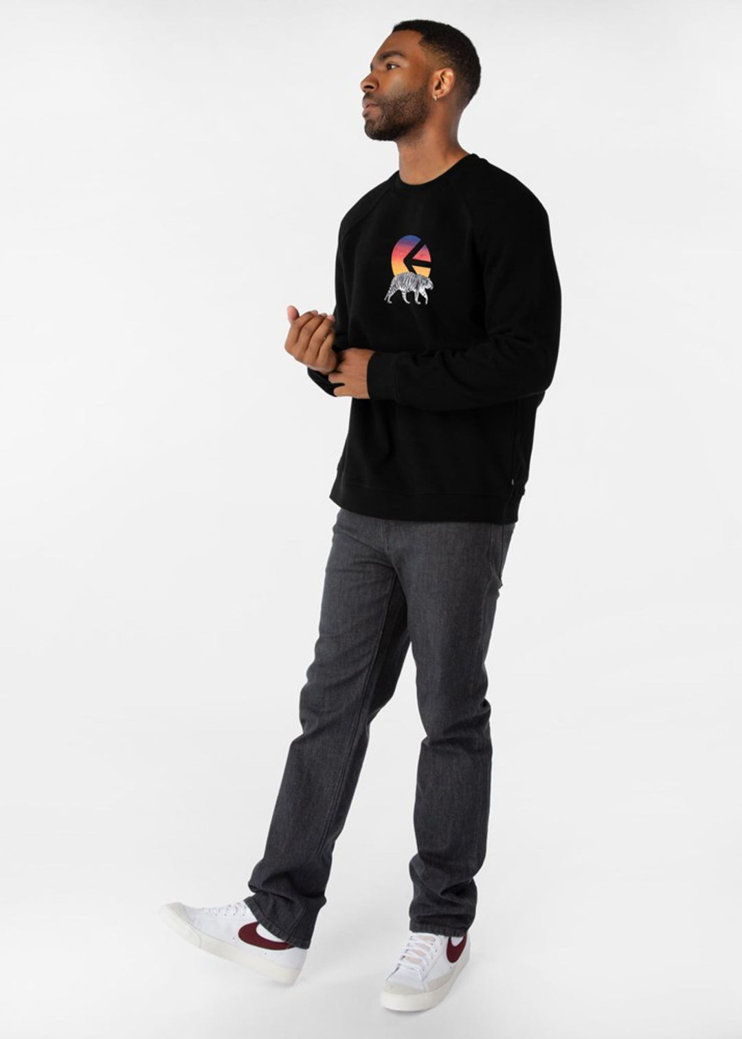 Mens Crew Neck Fleece - I Of The Tiger Black