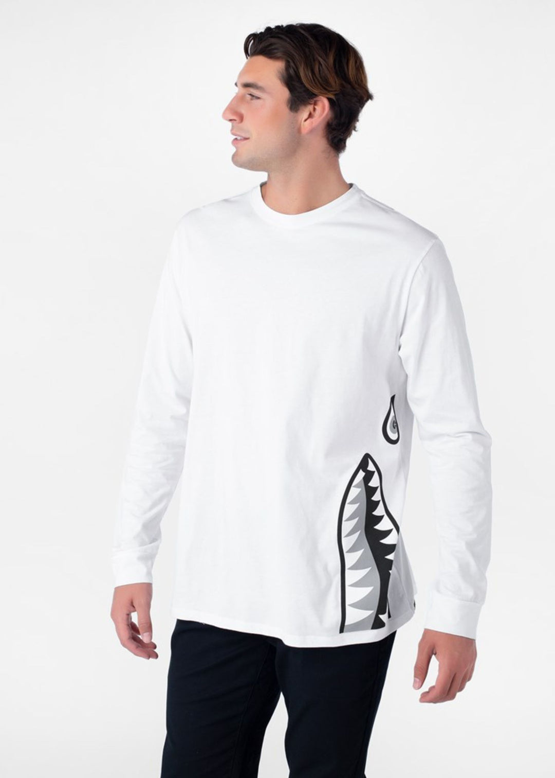 Mens Bomber B&W Longsleeve Tee - White