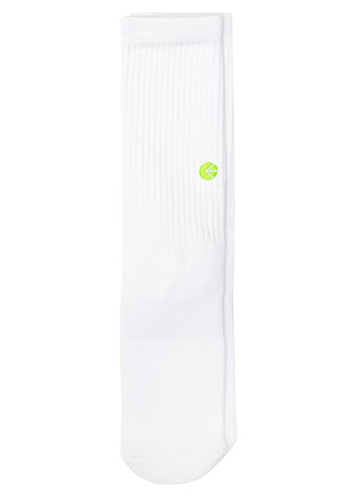 White Crew Socks - Flo Green Logo