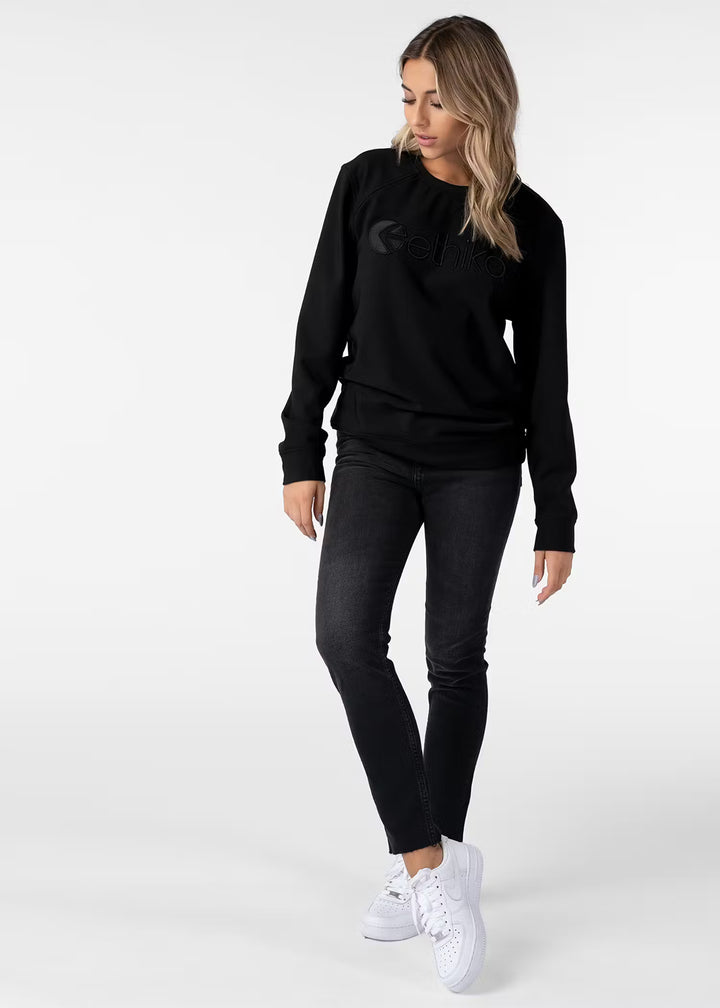 Womens Premium Embroidered Crew Neck - Black