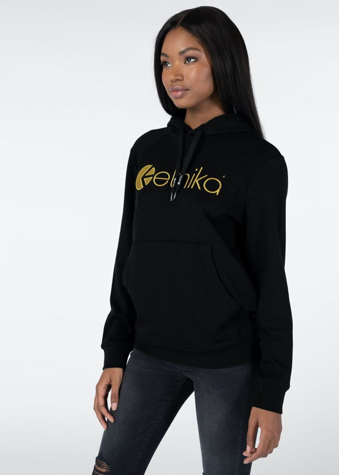 Womens Embroidered Hoodie - Black / Gold