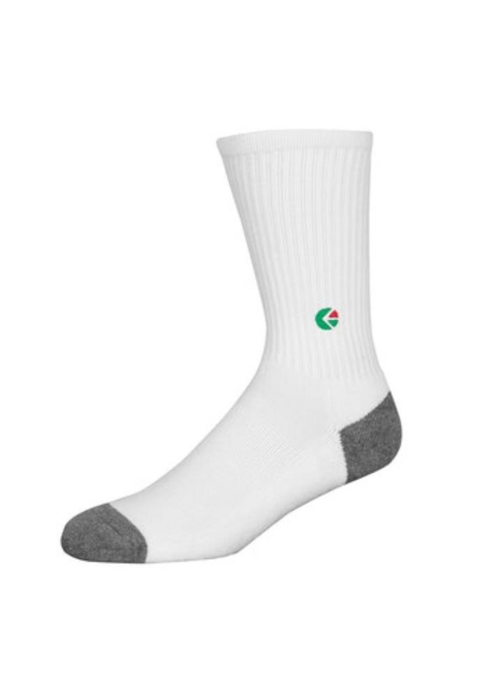 Boys White Crew Sock - Green Logo