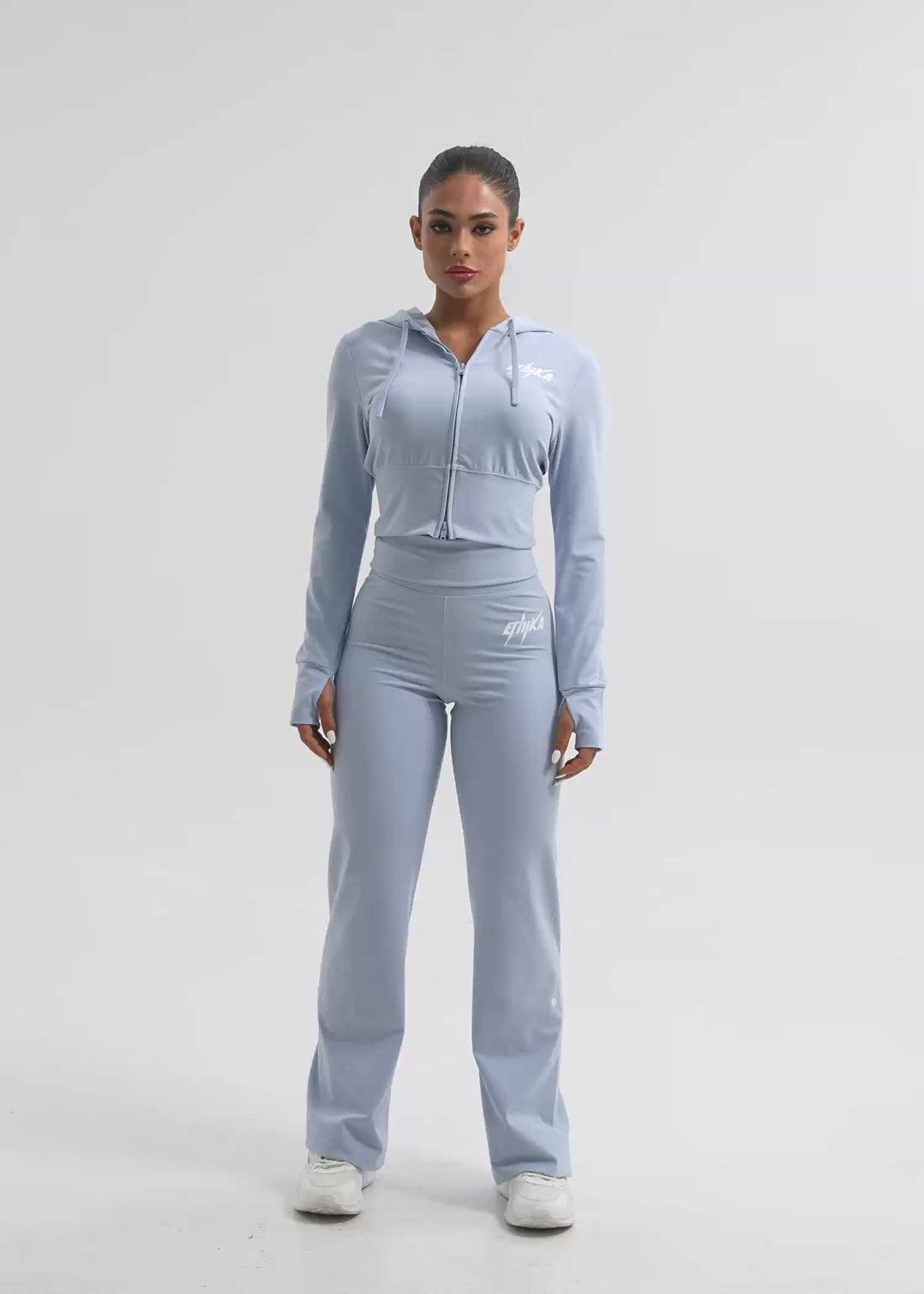 Womens Bolt Royal Fitted Crop Zip Hoodie